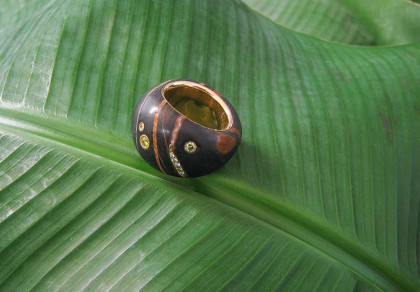 Ringe - Steinring mit Gelgold und natufarbigen Brillanten